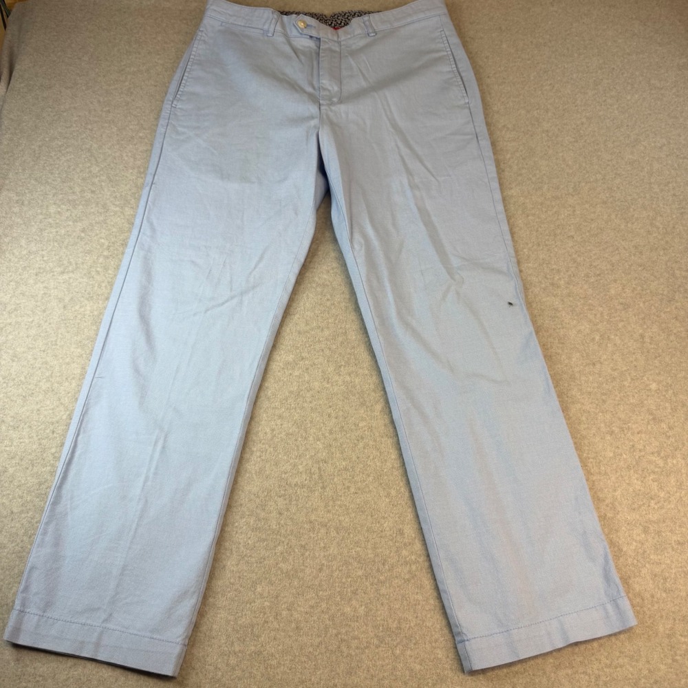 Cremieux Mens Light Blue Cotton Chino Pants 33x30 Straight Leg Paisley Trim